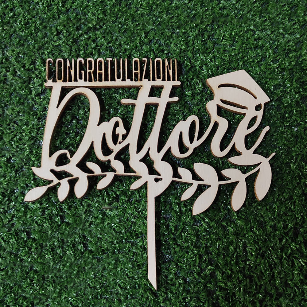 Cake Topper in Legno Congratulazioni Dottore