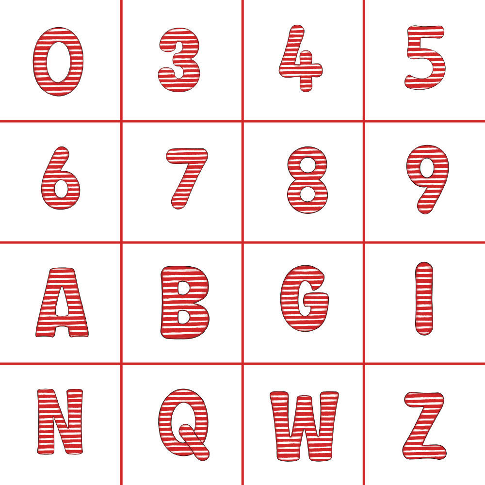 Numeri e Lettere in Polifoam Tema Natalizio Effetto Red Stripe
